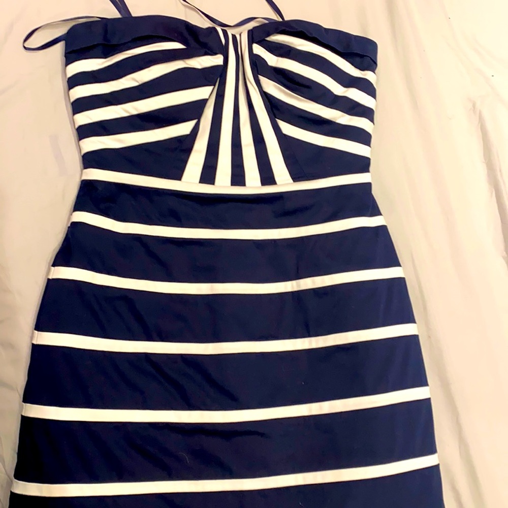 Gianni Bini mini dress. Size 6. Navy and white striped. Strapless